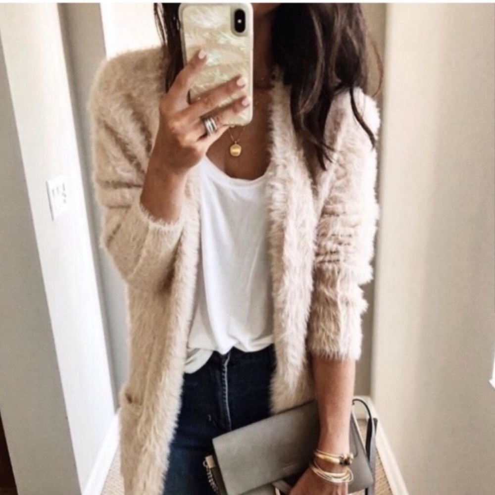 Free People Faux Fur Cardi Open Front Cardigan Sweater - Picture 11 of 16